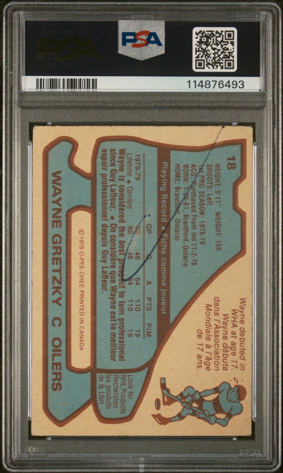 1979 O-PEE-CHEE #18 Wayne Gretzky Signed Rookie Card PSA 10 GEM MINT AUTO view 2