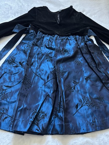 Vintage Bonnie Jean Black Velvet & Shiny Blue Dress 4T Iridescent Taffeta Blue - Picture 21 of 22