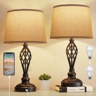 Set of 2 Table Lamps with USB Port, Farmhouse Bedside Lamps with 3-Color Temp...