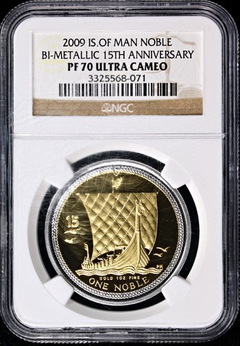 2009 Isle of Man 1 Ounce Gold Noble Bi-Metallic PF NGC PF70UCAM 15th Annivers... - Picture 3 of 4