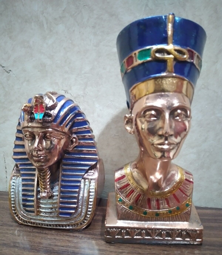 Juego de 2 Estatua Cabeza EGIPCIA Rey Tutankamón y Reina Nefertiti-Pintura de Lujo - Imagen 3 de 12