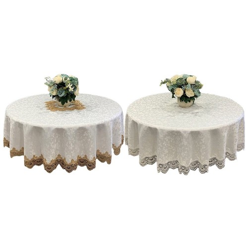 Round Tablecloth for Large For Home Tables with Lace Trim Stylish and Practical - Picture 4 of 18