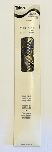 Vintage 1978 Talon Heavy Weight Separating Zipper Metal 20 in (50.8cm) Brown 512 - Picture 1 of 2