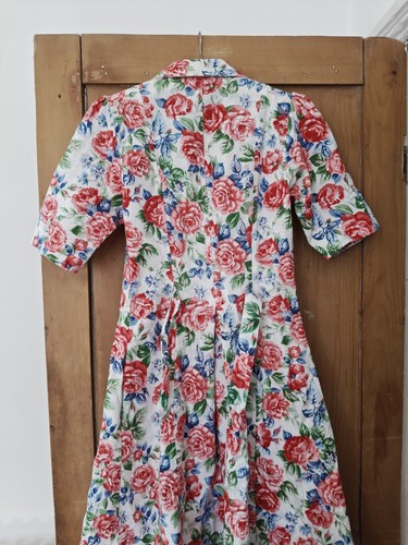 Vintage Jake London 80s Floral Rose Print Dress Button Up Size 6 / 8 50s Style - Picture 4 of 15