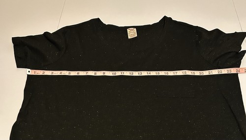 Vintage Faded Glory Damen-T-Shirt Übergröße 2X Glitzer schwarz mit Tasche minimalistisch  - Bild 3 von 4