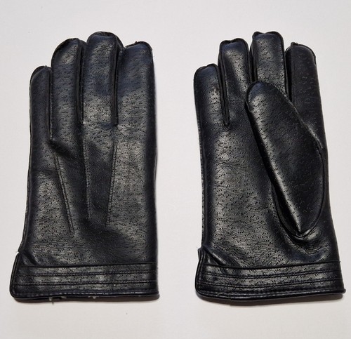 Men's retro 1980s BHS black vinyl & fur lined gloves size L *condition issues* - Picture 1 of 20