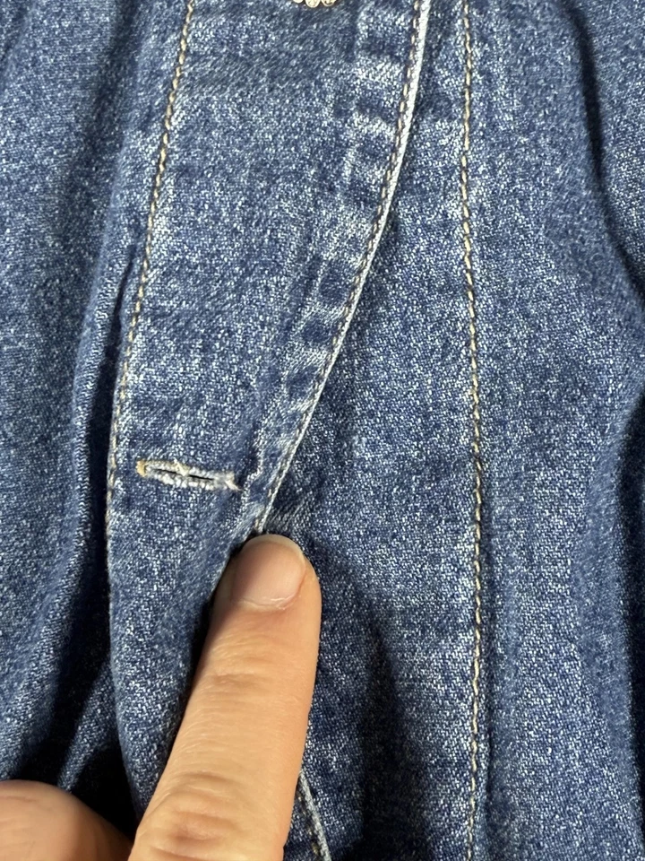 Винтажный шерсти платье женщин большой синий джинсовой ткани Snap спереди макси Western рубашка 90-х - Изображение 3 из 4