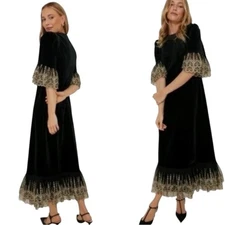 Tuckernuck Pomander Place NEW Black Lillith Gold Lace Formal Maxi Dress XXXL