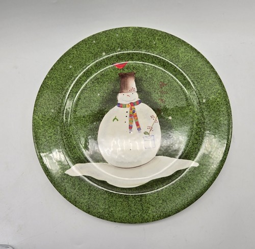 Piatto da tavola vintage Snowmates Sakura verde pupazzo di neve 11" Debbie Taylor Kerman - Foto 1 di 8