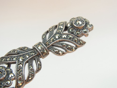 Bonito collar grande Art Deco Markasit plata 925 finamente decorado floral - Imagen 5 de 12