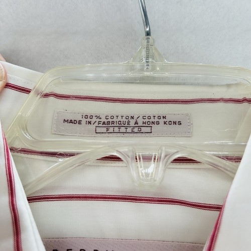 Perry Ellis Portfolio tailliert rot & weiß gestreift Langarm Herren Hemd 16-32/33 - Bild 6 von 13