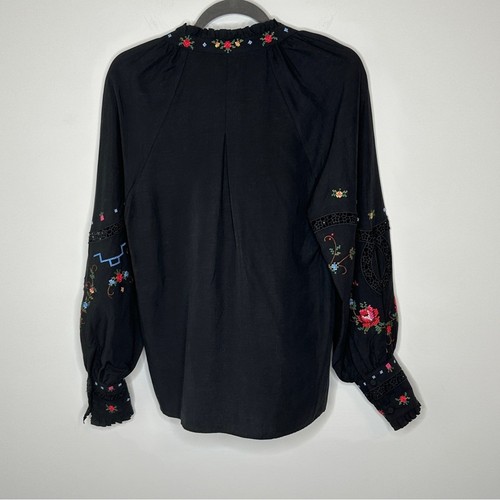 Kobi Halperin Farrah Embroidered Puff Sleeve Blouse Size Small Black Long Sleeve - Picture 11 of 14