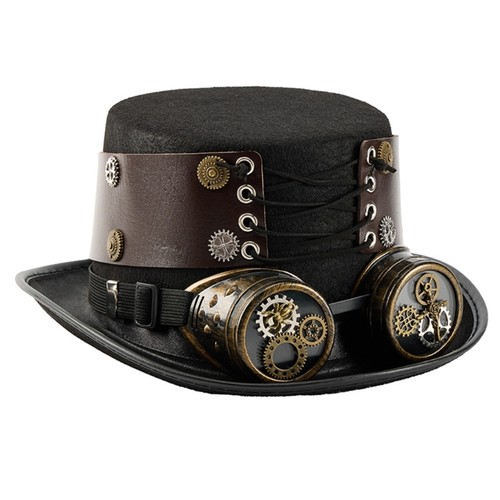 Victorian Gothic Hat With Adjustable PU Leather Strap And Detachable Goggles - Picture 10 of 11