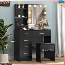 10 LED Lighted Sliding Mirror Vanity Table Set Makeup Dressing Desk 6 Drawers
