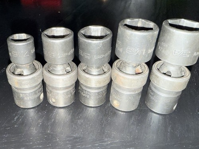 #ad snap on 3 8 ball swivel head socket set 5pcs 7 16 3 8 5 8 11 16 3 4 used $90.00