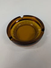 Amber Glass Round Cigar Ashtray Ash Tray Mid Century 4 In Diameter