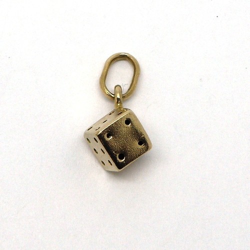 14k Yellow Gold Dice Charm Pendant