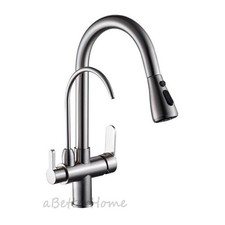 Chrome Kitchen Sink Pull Out 3 Way Mixer Tap Swivel Spout Water Purifier Faucets