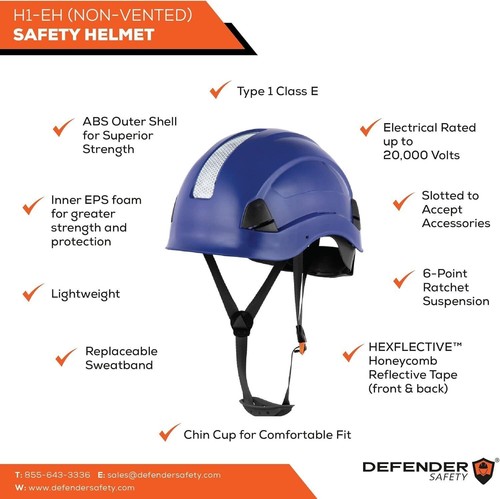 Casco de seguridad Defender Safety H1-CH con visera, tipo 1 clase C, ANSI Z89.1 AZUL - Imagen 2 de 4