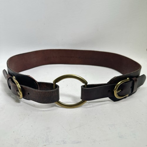 Vtg Olga Santini Horsebit Belt Women L Brown Double Brass Buckles Rings Adj - Picture 10 of 17