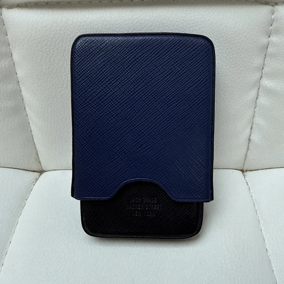 Jack Spade Slide Case Wallet Two Piece Card Holder Crossgrain Black Blue Leather - Image 3 of 4