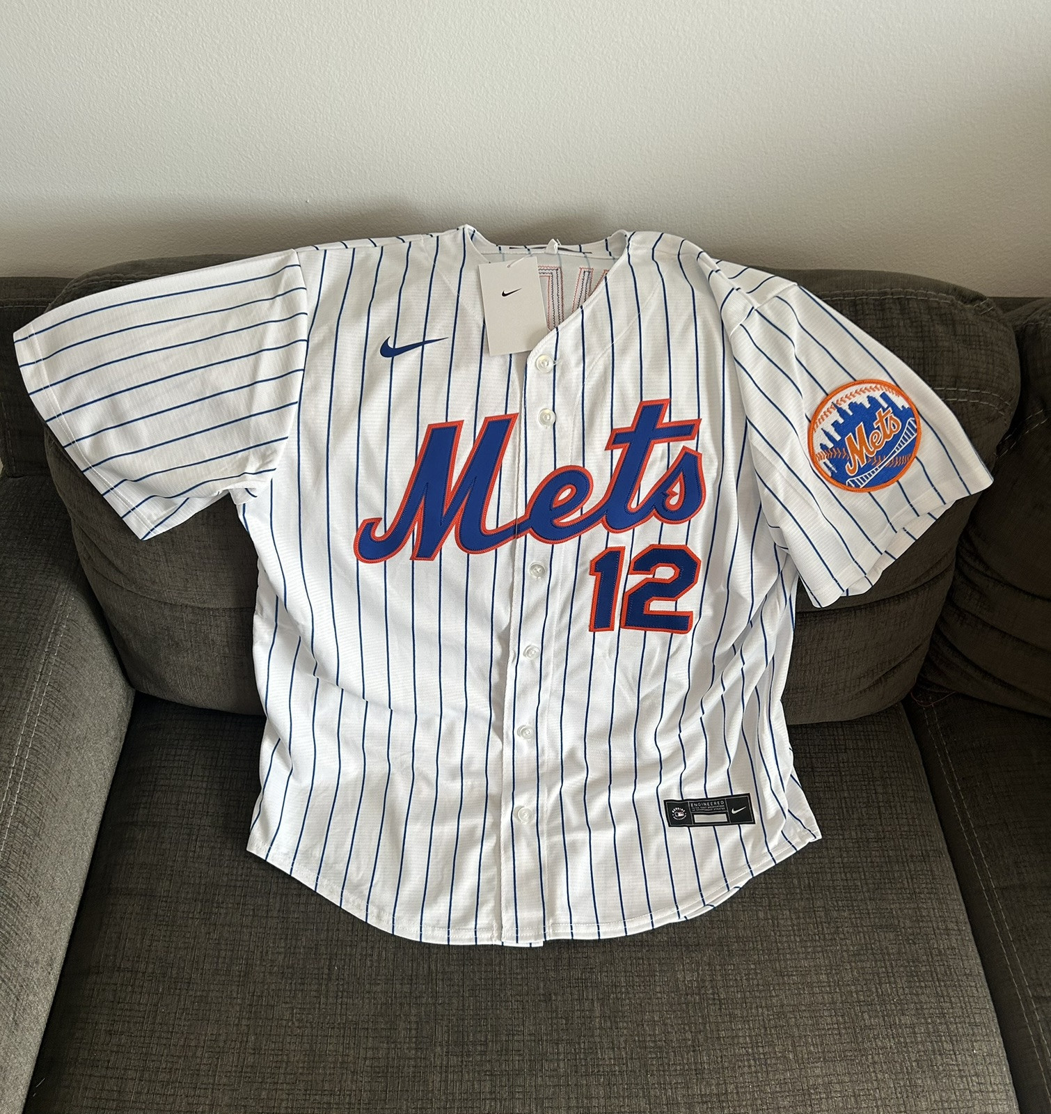 Nike New York Mets Francisco Lindor #12 Pinstripe with Patch