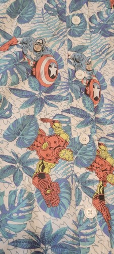 Marvel Shirt Mens Small Hawaiian Button Up Avengers Comic Iron Man Hulk Floral - Picture 2 of 9