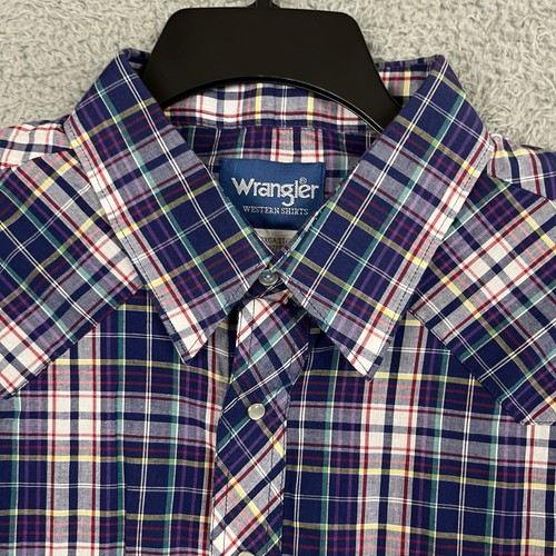 Wrangler Western Shirt Mens 2XT Multicolor Plaid Pearl Snap Long Sleeve - Picture 4 of 22