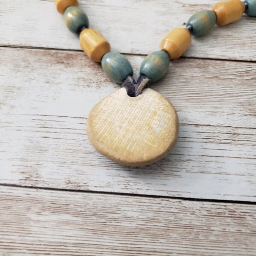 Vintage Halskette orange & grün Perlenkette mit blauem Anhänger - Bild 5 von 6