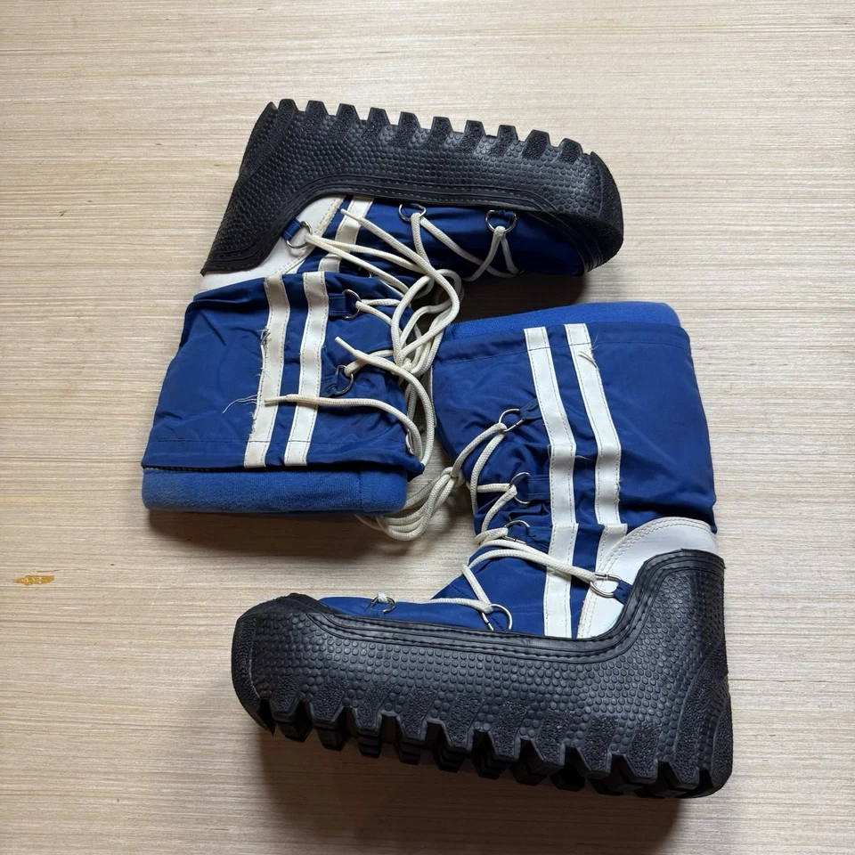 Botas Luna Invierno Años 80 De Colección Talla Para Hombre 9-10 Rayas Azul Blanco Nieve Foto 2 de 4