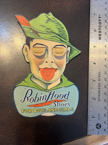 Rare 1936 Robin Hood Shoes Die Cut Advertising Display Sign - Picture 6 of 6