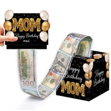 Mom Birthday Money Box for Cash Pull, Happy Birthday Black Gold Boxes Gifts f...