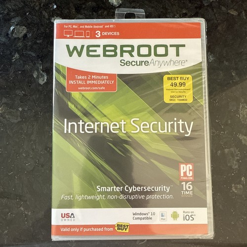 Webroot Secure Anywhere Internet Security 3 Geräte für PC/MAC/Handy NEU/VERSIEGELT - Bild 1 von 2