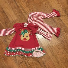 Bonnie Baby Shirt  Pants Set w/ Christmas Rudolph Reindeer Polka Dots Size 18M