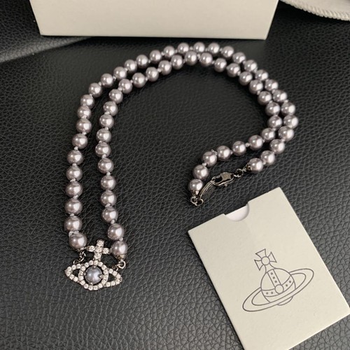 Vivienne Westwood OLYMPIA PEARL Halskette Perle schwarz silber 50 cm mit Kordelzug - Bild 15 von 24