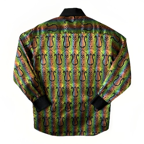 Steven Land Iridescent Metallic Rainbow Paisley Button Down Modern Fit Shirt M - Picture 9 of 11