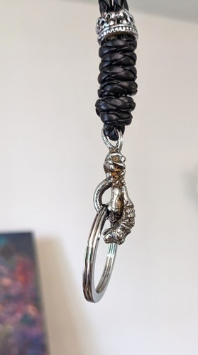 Skull Keychain for Men 9.50" Black Handmade Imitation leather Key Ring Gift - Picture 3 of 14