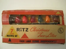 Vintage Ritz Christmas Tree Lights, 7 Lights All Working Original Box