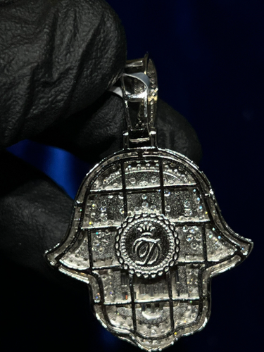 925 Sterlingsilber Hamsa Hand 5.395CTW VVS Moissanit Anhänger mit Kette - Bild 4 von 4
