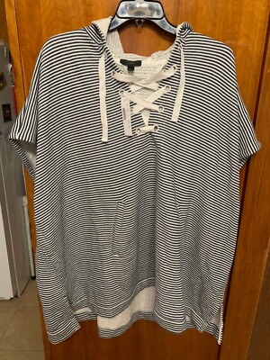 Beach Coverup Size XS/S Hooded Pockets Striped Cozy Terry Poncho NWT 