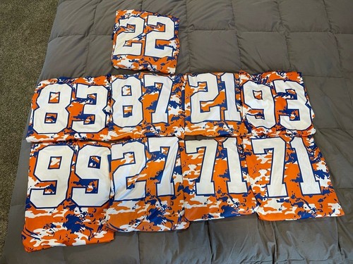 Ice Hockey Rec League 9 Jersey lot , 8 + 1 Goalie jersey Blue Orange White Camo - Picture 3 of 12