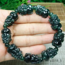 Certified Icy Green 100% Natural A Jadeite jade PiXiu Bracelets 精工招财貔貅手链