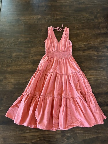 Anthropologie Maeve Tiered Midi Dress Coral Rose Smocked Size 8 - Picture 2 of 7
