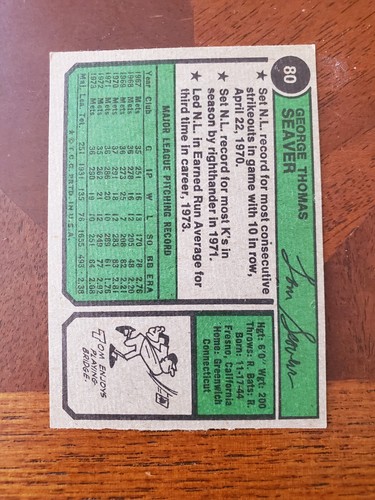 1974 Topps Set-Break # 80 Tom Seaver NR-MINT *GMCARDS* - Picture 2 of 2