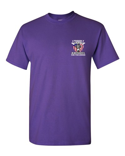 I Proudly Stand For The Flag Kneel For The Cross FRONT BACK DT Adult T-Shirt Tee - Foto 8 di 12