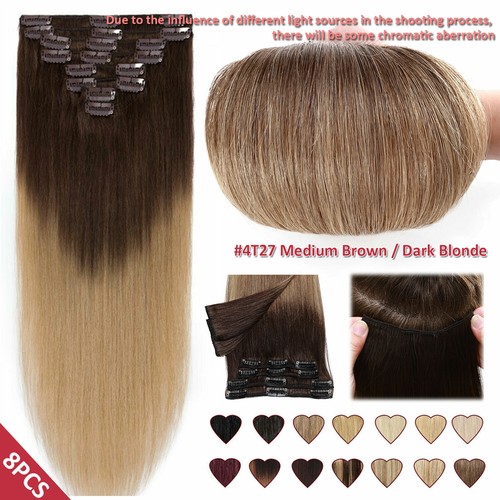 CLEARANCE 100% Real Human Hair Extensions Clip In Remy Hair Weave Full Head GREY - Picture 24 of 56