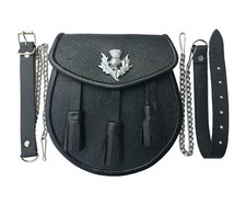 Mittelalterlicher schottischer Kilt Sporran/Beutel, echtes schwarzes Rindsleder + Gürtel