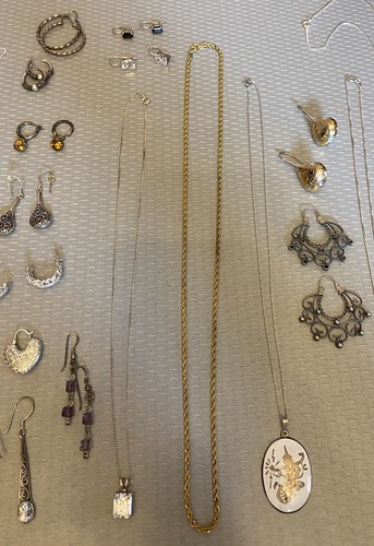 LOTE JOYERÍA ESTERLINA 42P todo sólido 925 anillo colgante collar pendiente 185g - Imagen 8 de 24