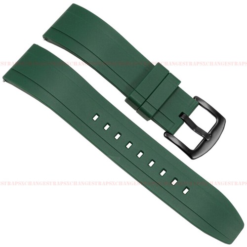 Premium Silicone Rubber Contoured GREEN Watch Strap Band Quick Release Bars - Picture 5 of 6