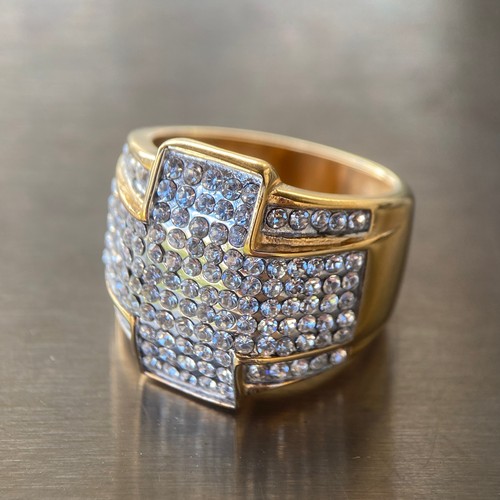 Men's Cross Ring Iced Simulated CZ Gold Plated Stainless Steel Pinky 7-12 - Picture 2 of 12